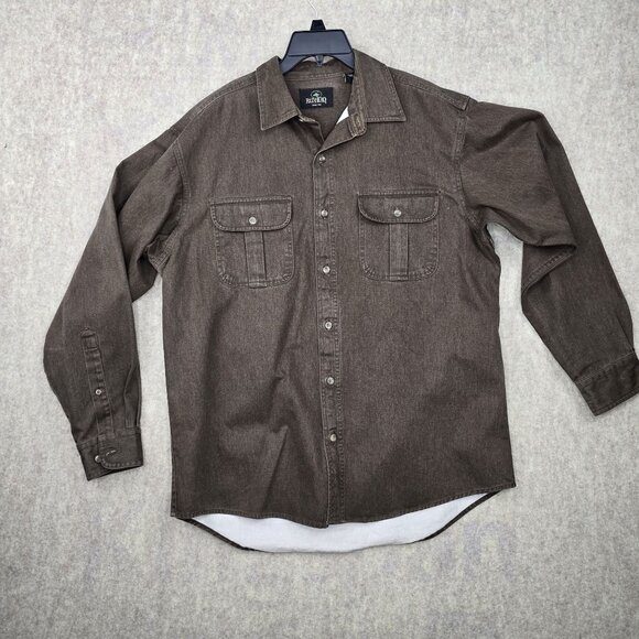 RedHead Mens Large Brown Button-Up Shirt 100% Cotton Long Sleeves Casual Style - Picture 1 of 6